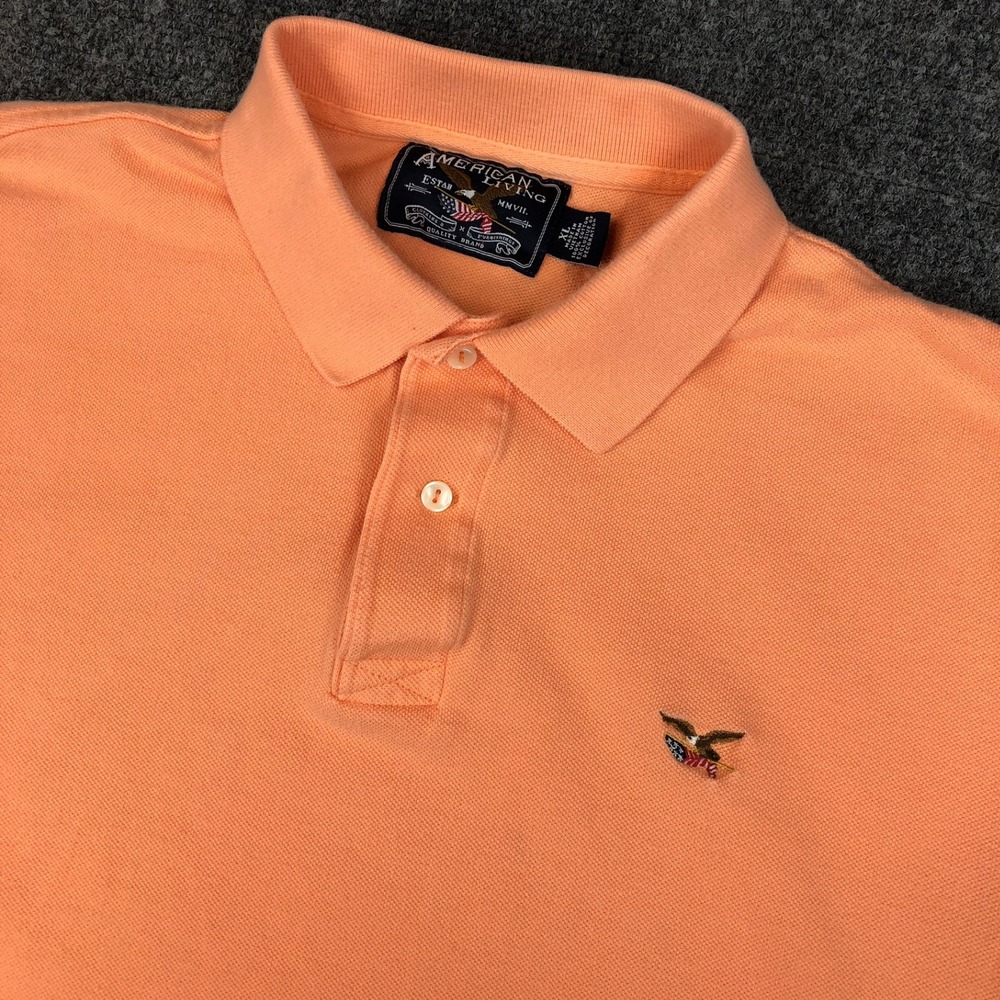 American Living Mens Peach Eagle Embroidered Polo Shirt‎ XL Cotton Blend